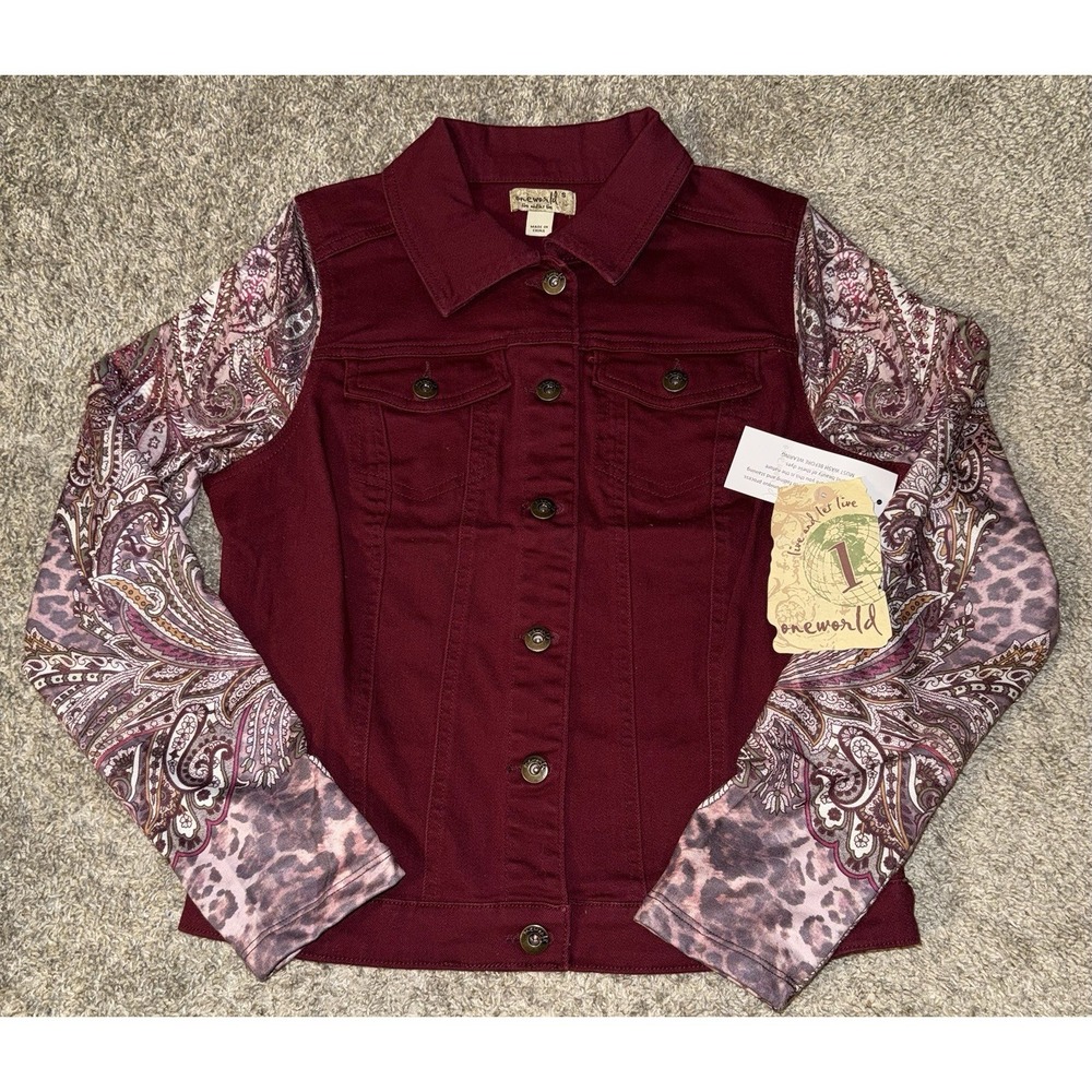 NWT One World Live & Let Live Paisley Sleeves Denim Jacket‎ Western Boho Small - Picture 8 of 9